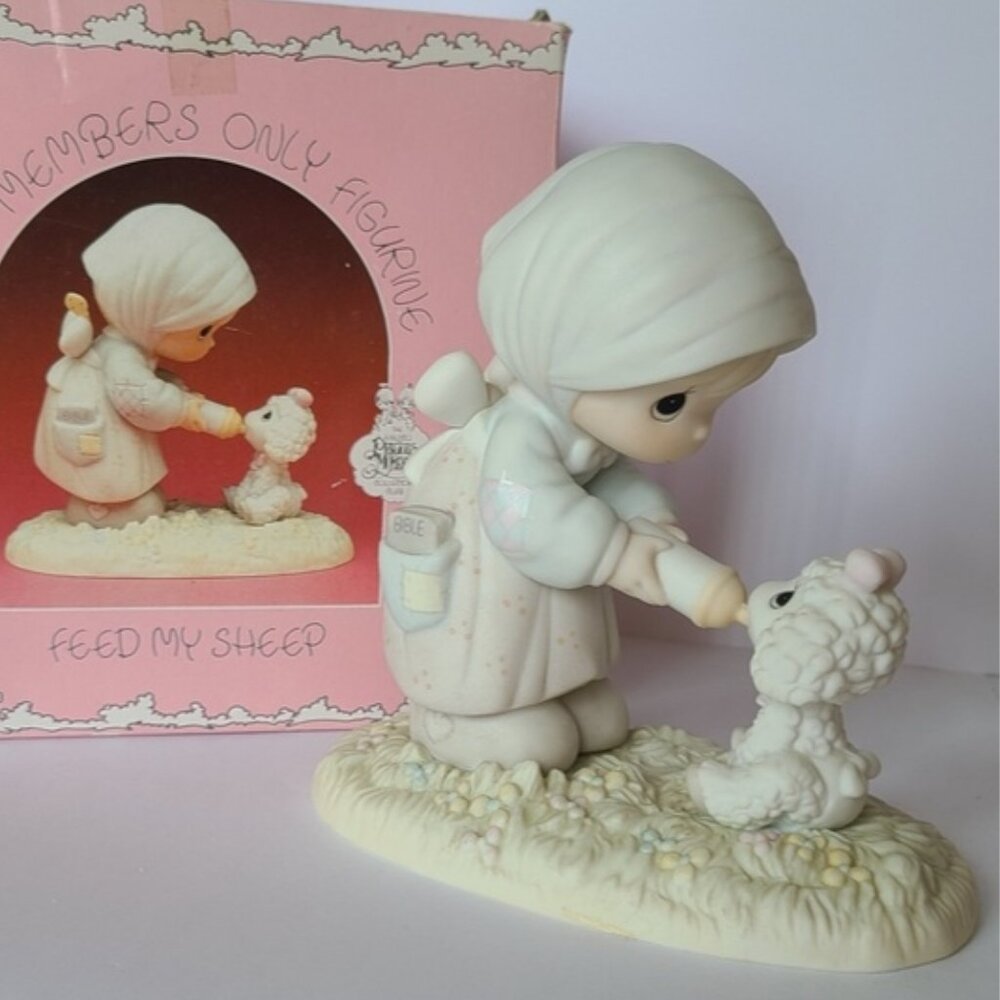Vintage Precious Moments Feed My Sheep Members Collectible Porcelain Figurine